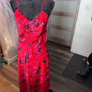 Red Floral Satin Slip Dress